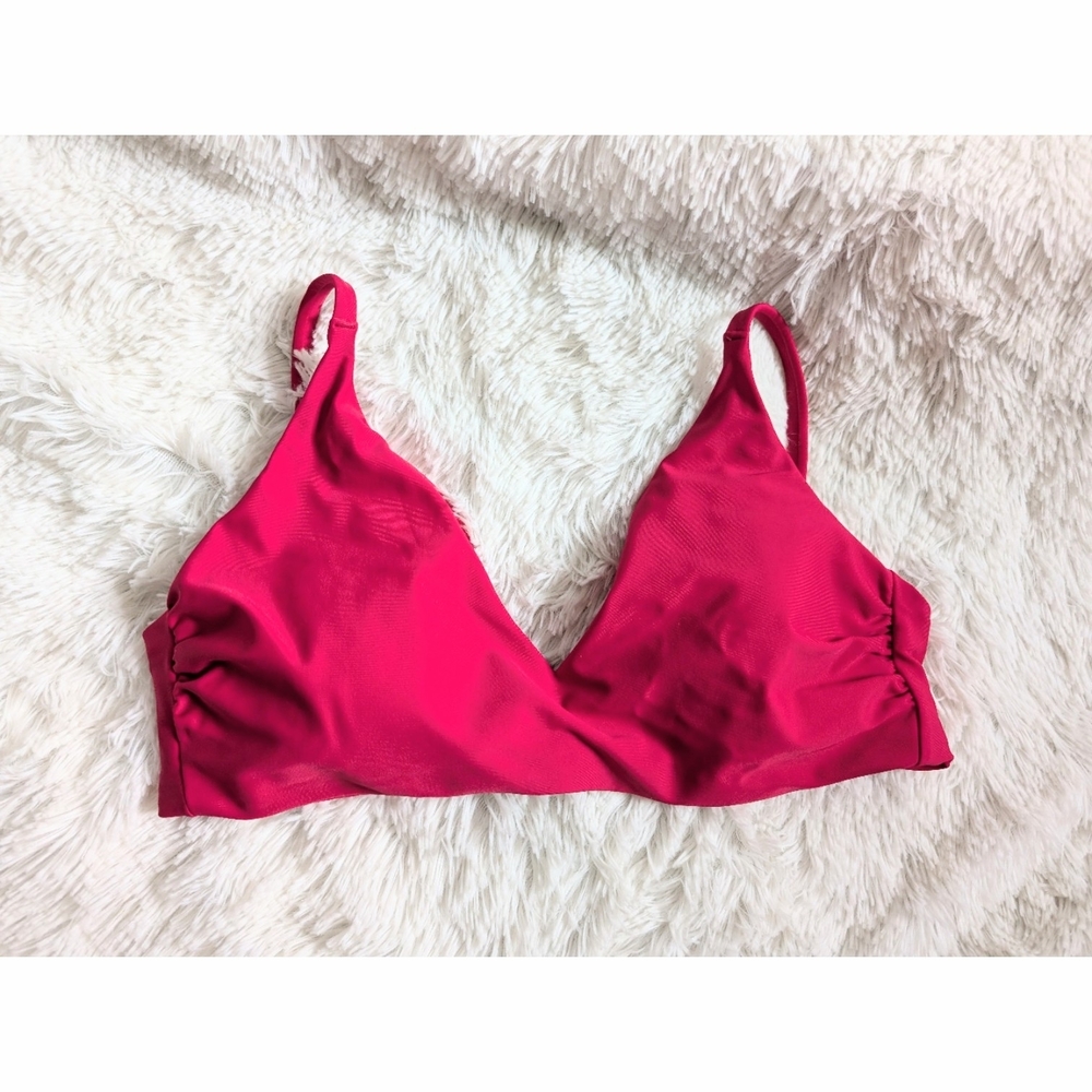 Quince Magenta Vneck Adjustable Straps Removable Padding Bikini Top Size Large